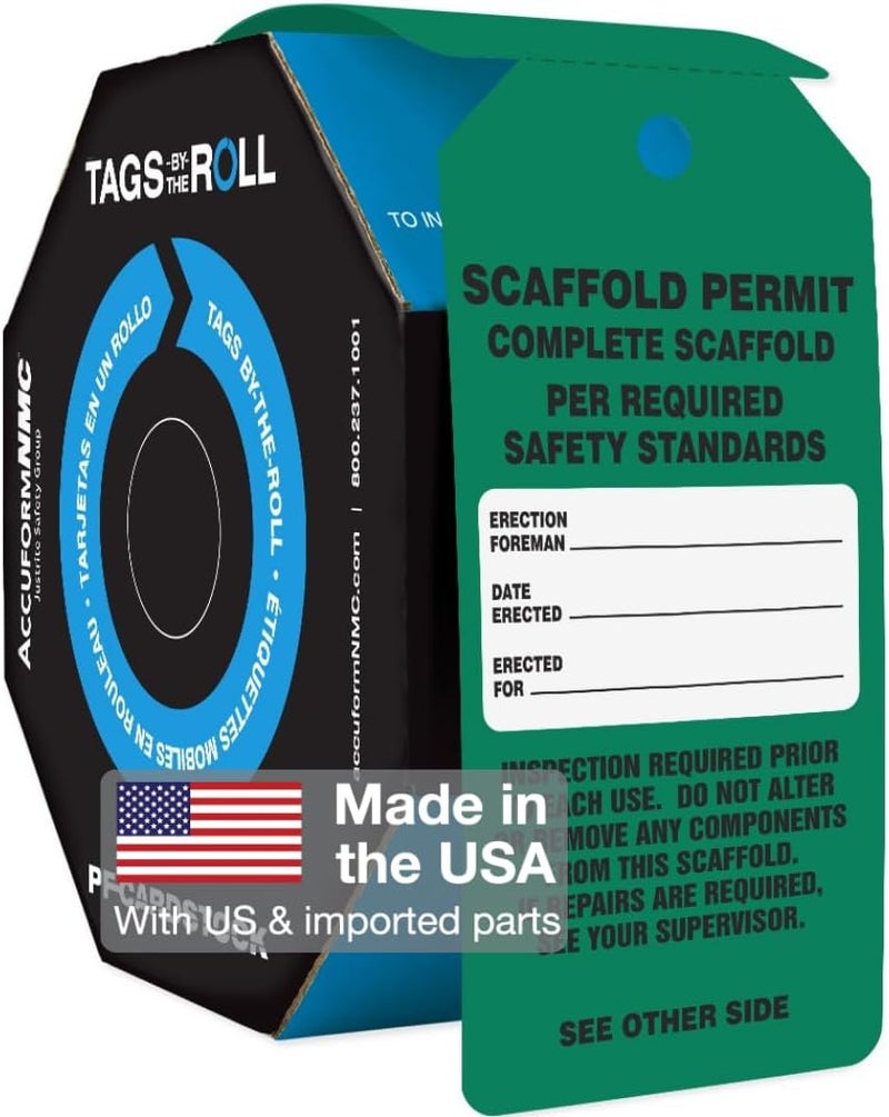 NMC AccuformNMC 250 Scaffolding Tags by-The-Roll, Scaffold Permit - Complete Scaffold, US Made OSHA Compliant Scaffold Tags, Waterproof PF-Cardstock, Resists Tears, 6.25"x3", TAR733 - Image 1